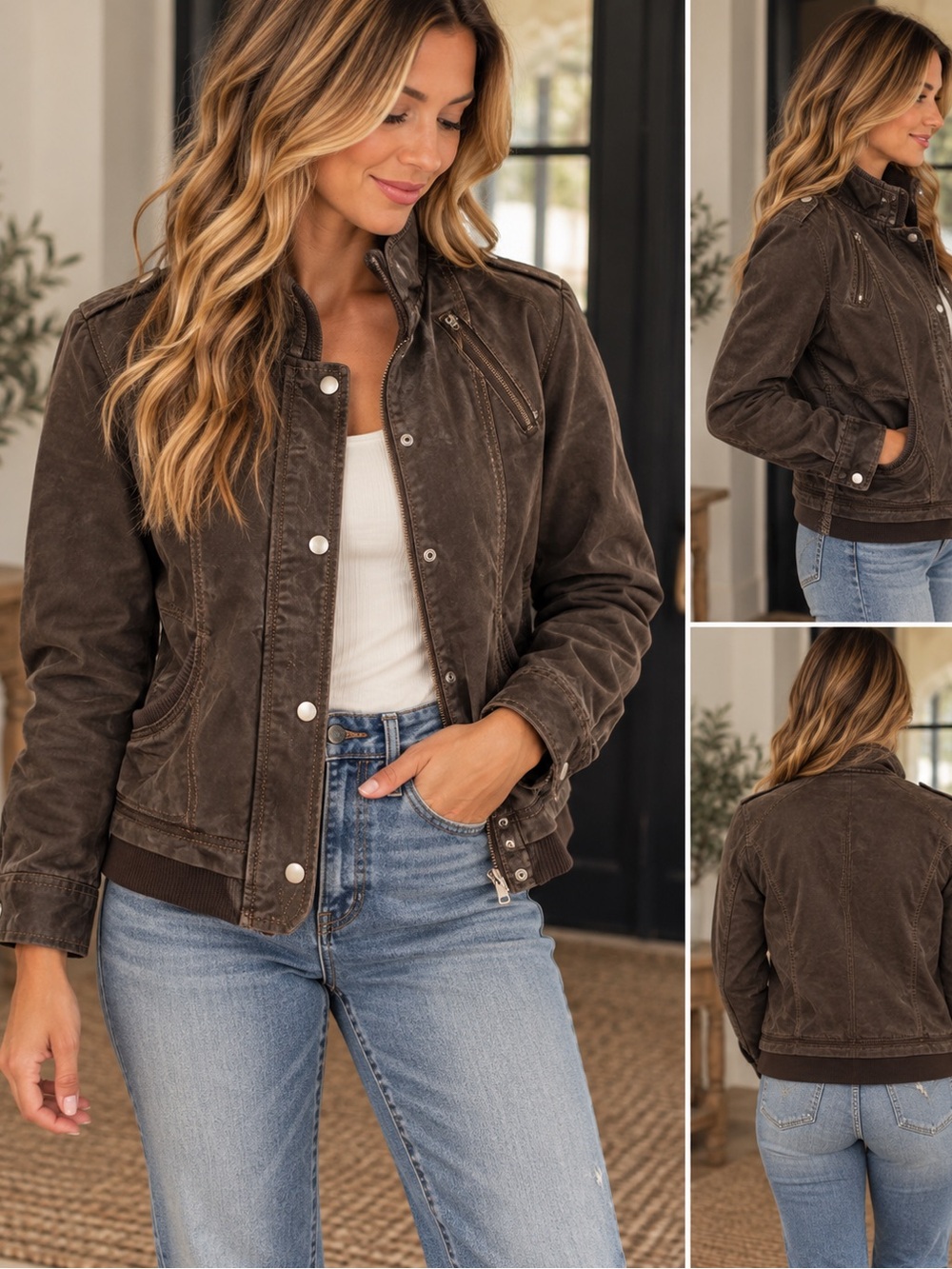Women's Brown Suede Bomber Jacket - Brand